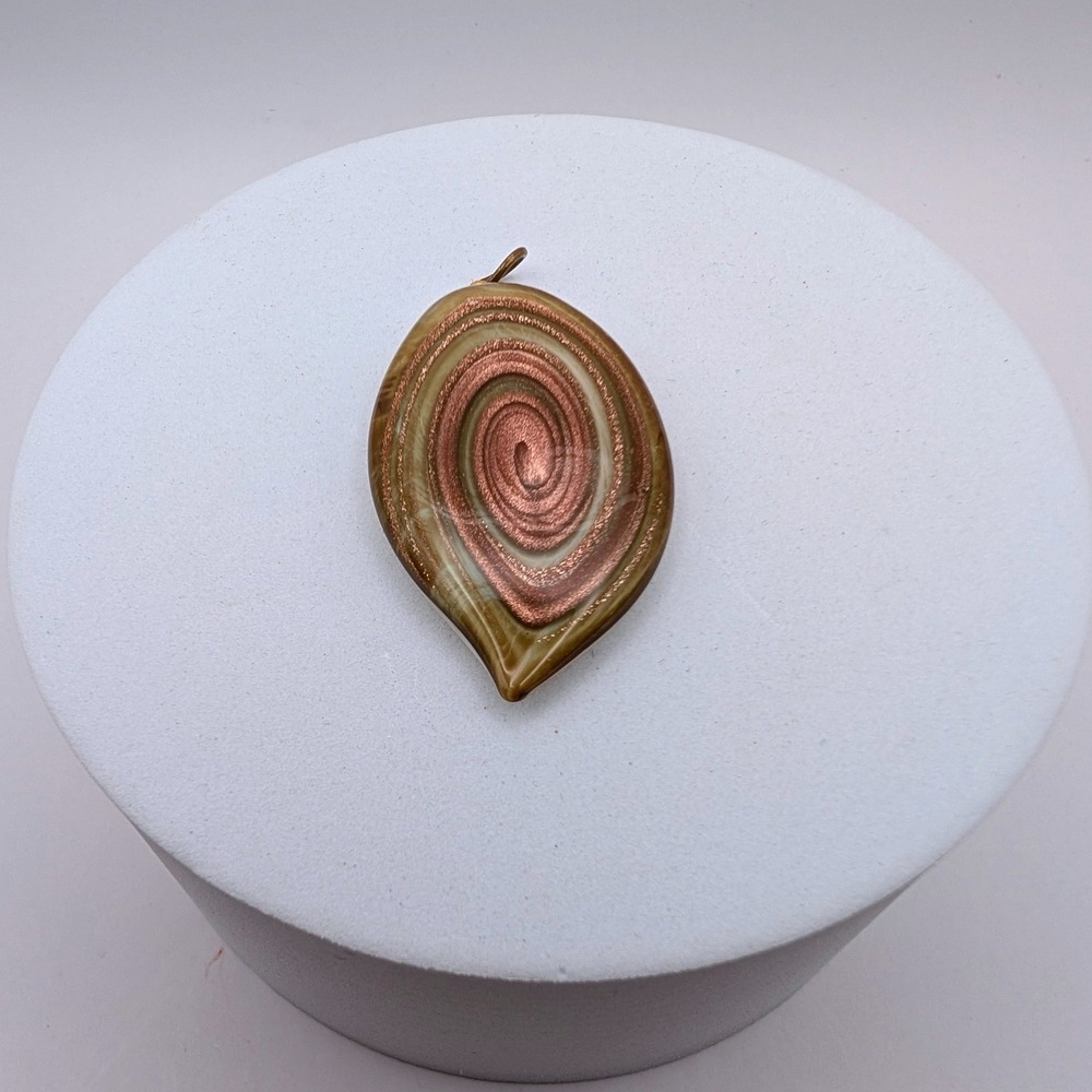 Murano Glass‎ Pendant Vintage Italian Aventurine Copper Spiral Teardrop Brown